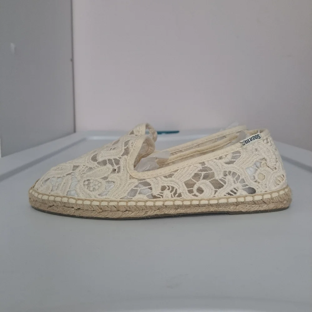 Soludos Lace Smoking Slipper Espadrille Cream 8 NWOB